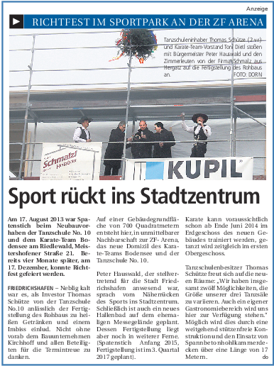 Presse Bericht Richtfest Tanzschule No.10